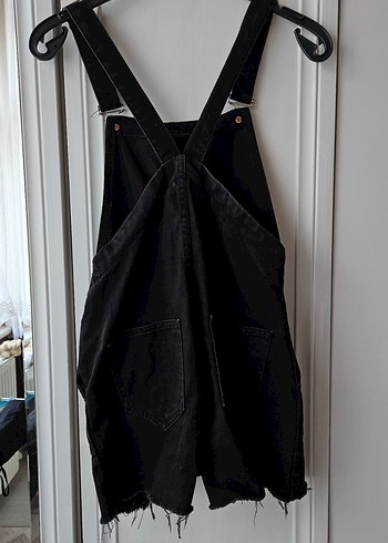 Kadın Siyah Denim Kısa Askılı Tulum - Görsel 2