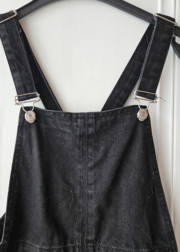 Kadın Siyah Denim Kısa Askılı Tulum - Görsel 3