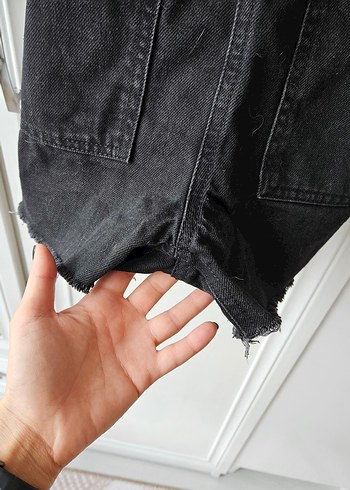 Kadın Siyah Denim Kısa Askılı Tulum - Görsel 4