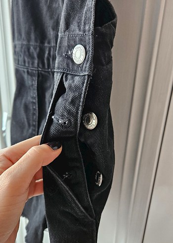 Kadın Siyah Denim Kısa Askılı Tulum - Görsel 5