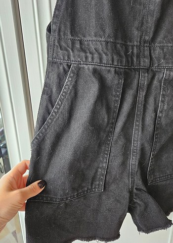 Kadın Siyah Denim Kısa Askılı Tulum - Görsel 6