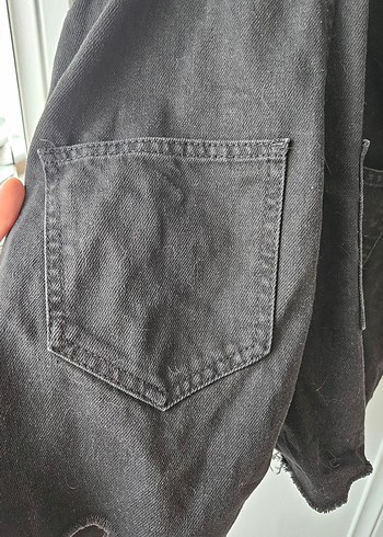 Kadın Siyah Denim Kısa Askılı Tulum - Görsel 7