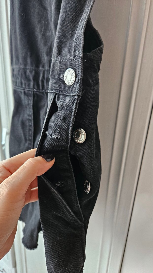 Kadın Siyah Denim Kısa Askılı Tulum - Görsel 5