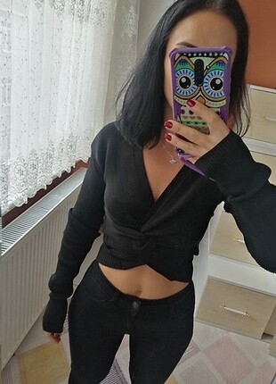 Önden düğümlü örme bluz 