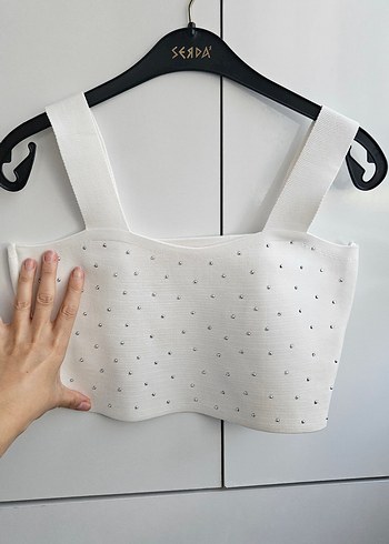 s Beden beyaz Renk Beyaz Taşlı Mini Strappy Büstiyer