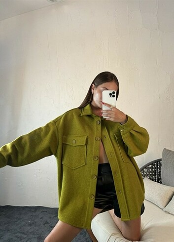 Oversize Kaşe Ceket Yağ Yeşili 