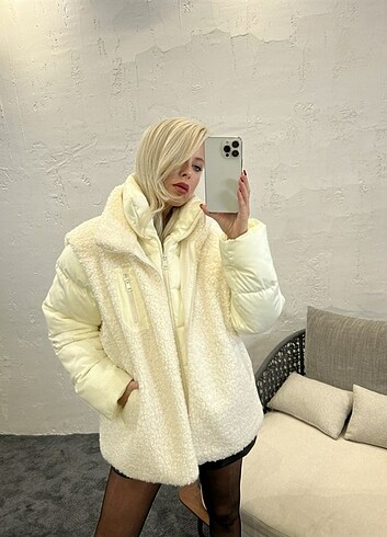 Teddy Yelekli Oversize Şişme Mont 