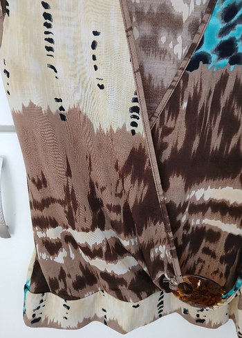 l Beden kahverengi Renk Kahverengi Batik Desenli Kısa Bohem Bluz