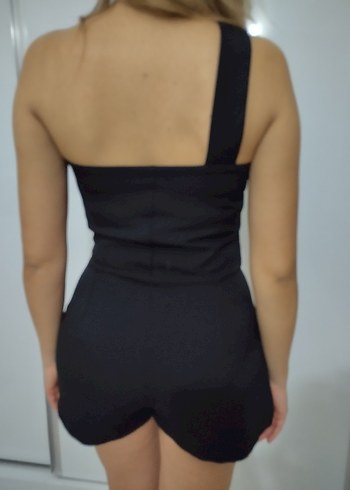 Siyah Tek Omuzlu Kadın Mini Tulum - Görsel 2