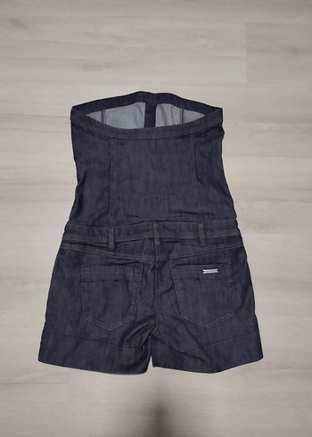 Düğmeli Straplez Kısa Kot Tulum - Görsel 3