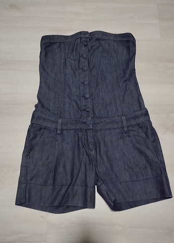 Düğmeli Straplez Kısa Kot Tulum - Görsel 2