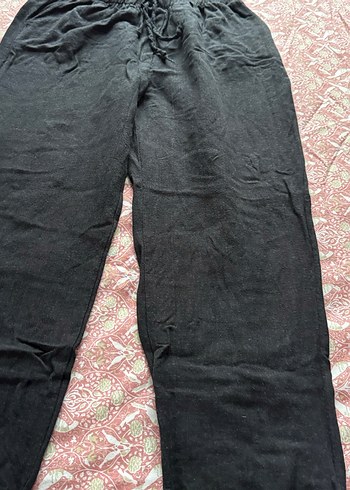 m Beden Siyah Kadın Keten Bol Paça Pantolon