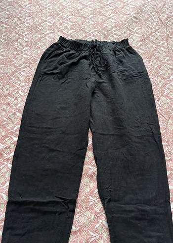 Siyah Kadın Keten Bol Paça Pantolon