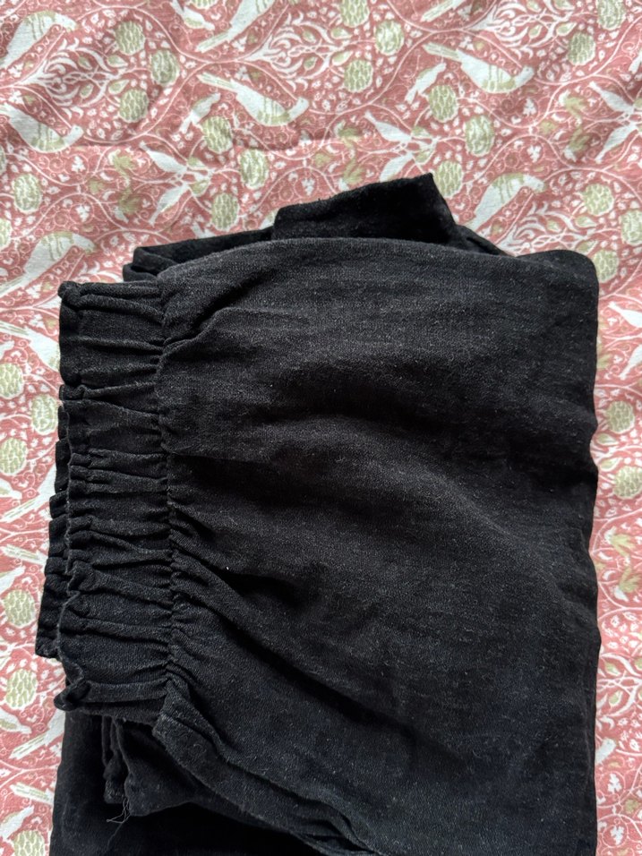 Siyah Kadın Keten Bol Paça Pantolon - Görsel 3