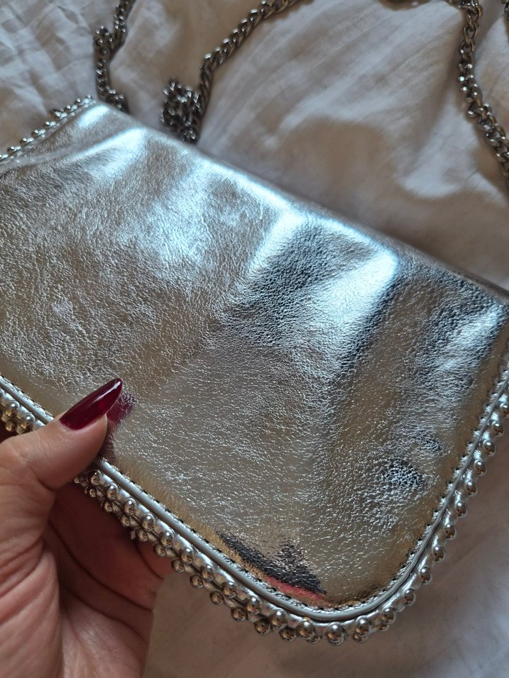 bershka lame gümüş çanta - Görsel 2