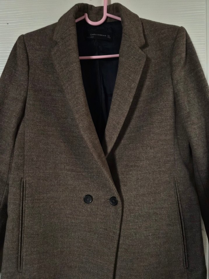 Düğmeli Koyu Gri Kaban zara kaban - Görsel 3