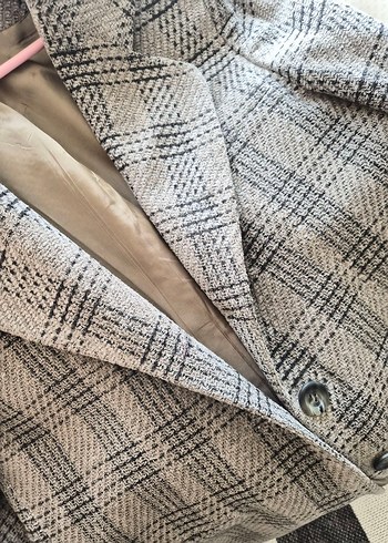 Düğmeli Kareli Midi Kadın Blazer - Görsel 5