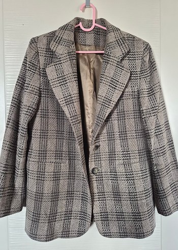 Düğmeli Kareli Midi Kadın Blazer - Görsel 2