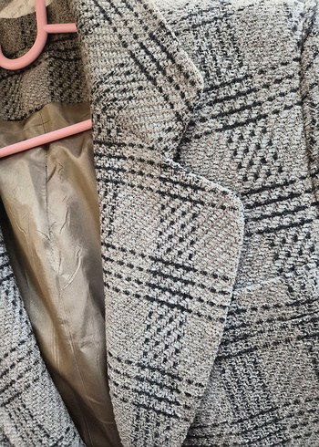 Düğmeli Kareli Midi Kadın Blazer - Görsel 4