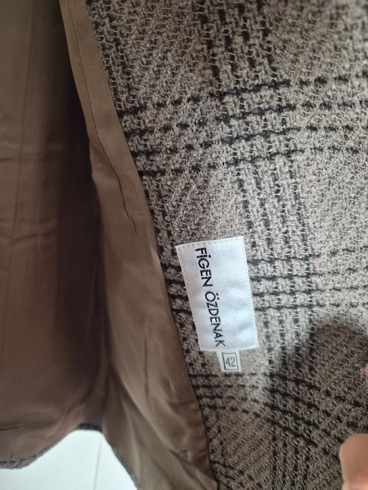 Düğmeli Kareli Midi Kadın Blazer - Görsel 3