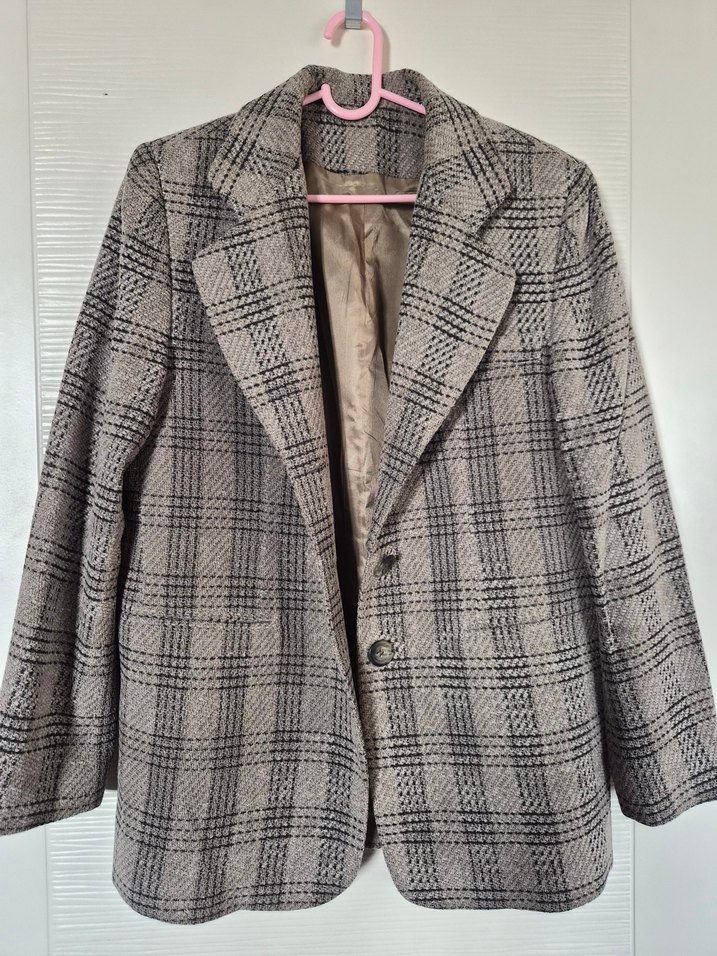 Düğmeli Kareli Midi Kadın Blazer - Görsel 2