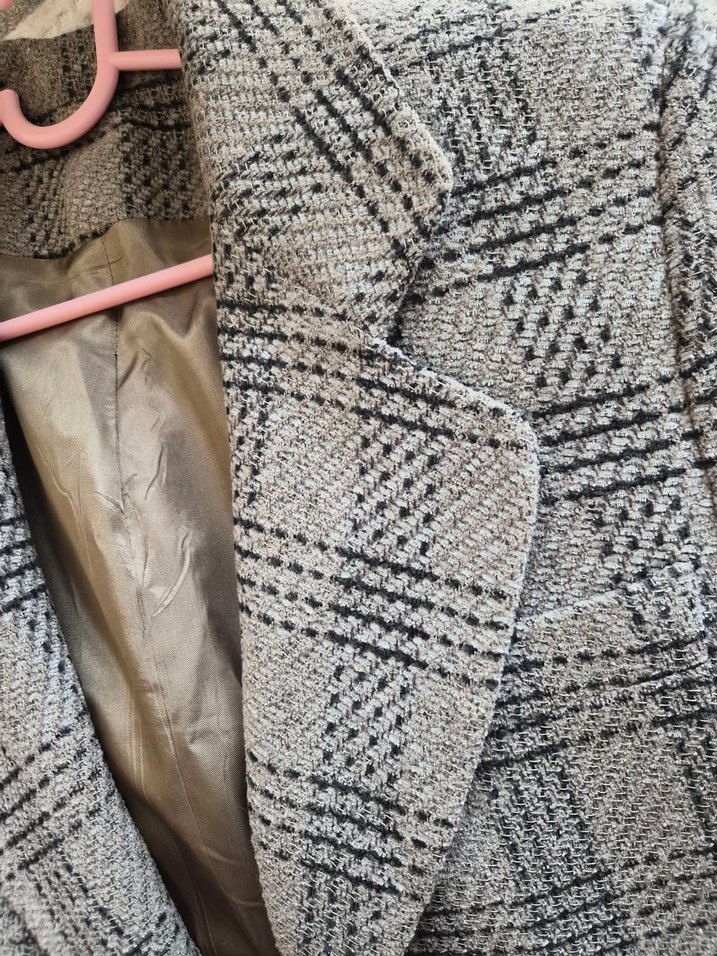 Düğmeli Kareli Midi Kadın Blazer - Görsel 4