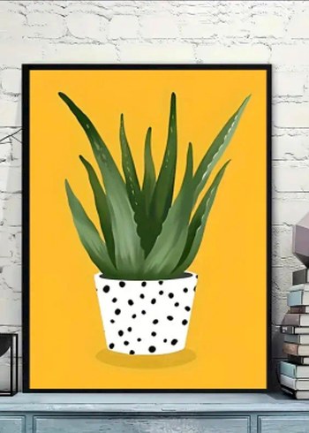 Sarı Saksılı Bitki Duvar Tablosu 50x70 cm - Görsel 2