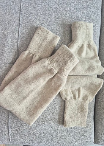 Bej Örgü Yün Kadın tozluk dizlik - Görsel 3