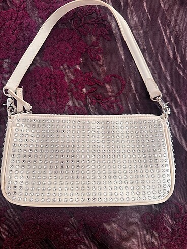 Zara beyaz kristal taşlı el çantası