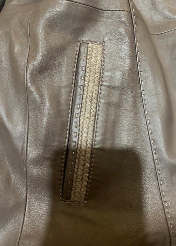 İpek Detaylı Kahverengi Deri Kadın Ceket - Görsel 3