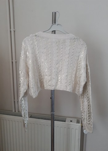 Nakışlı Beyaz Örgü Bohem Kadın Kazak - Görsel 4