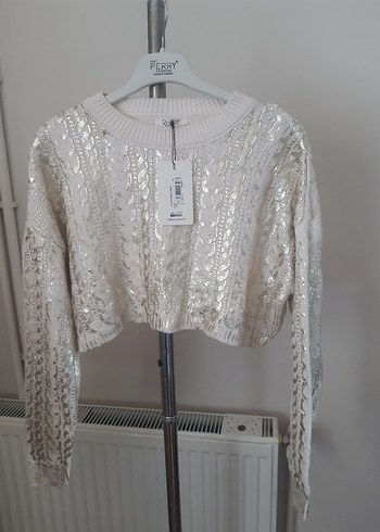 Nakışlı Beyaz Örgü Bohem Kadın Kazak - Görsel 2