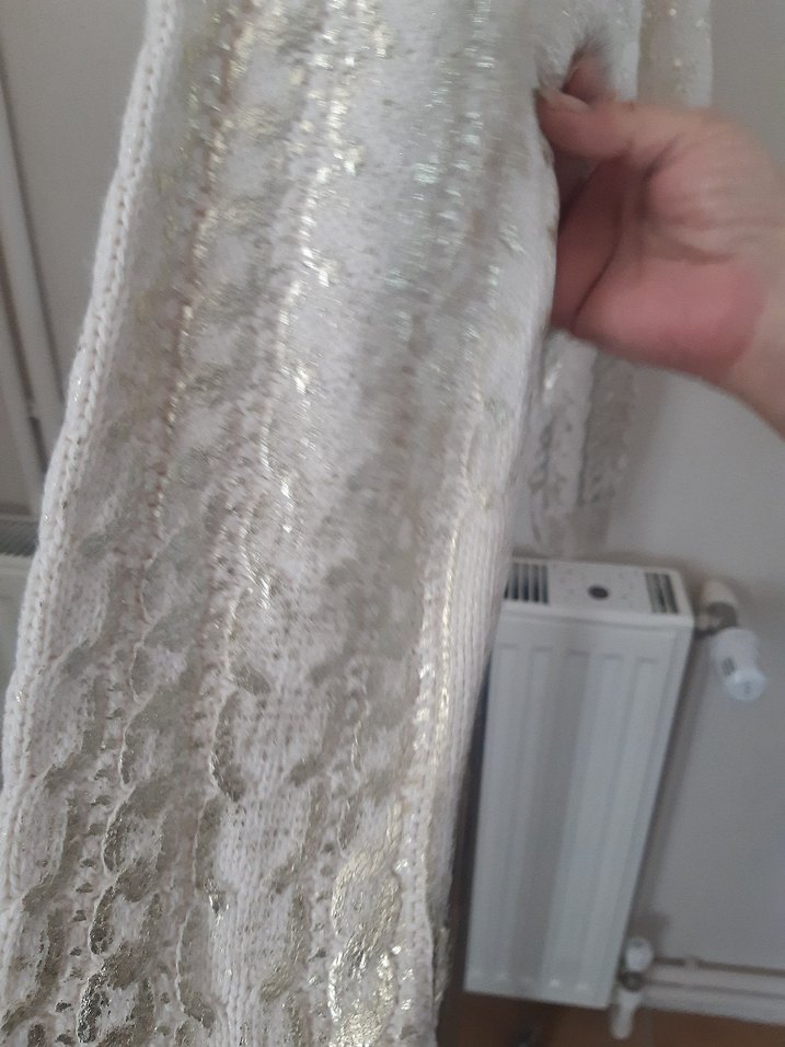 Nakışlı Beyaz Örgü Bohem Kadın Kazak - Görsel 5