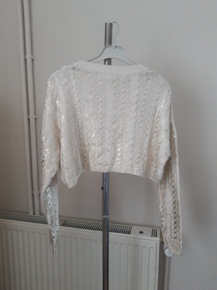 Nakışlı Beyaz Örgü Bohem Kadın Kazak - Görsel 4