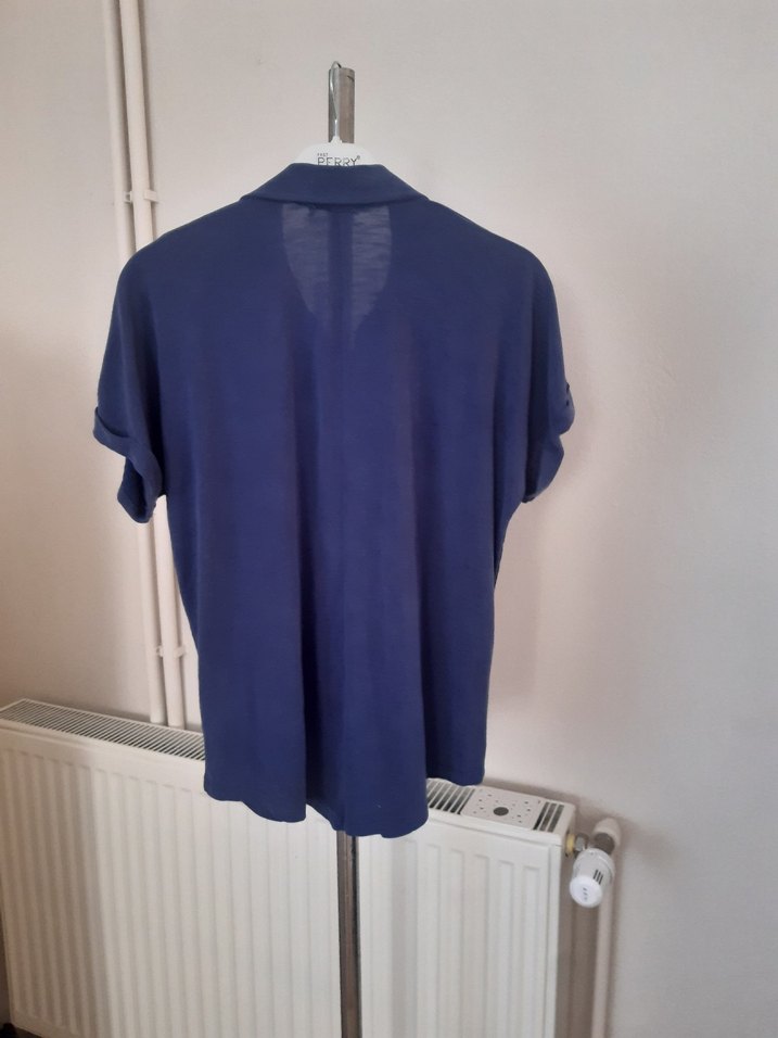 Kadın Lacivert Uzun Kollu Keten Gömlek - Görsel 4