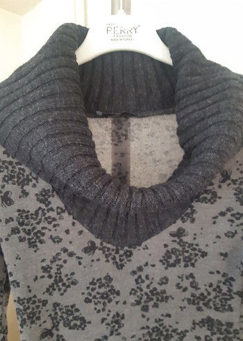 Gri Desenli Triko Midi Elbise - Görsel 3