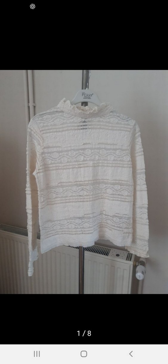 Dantel Detaylı Beyaz Bohem Uzun Kollu Bluz - Görsel 2