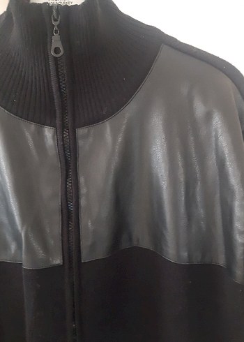 Siyah Deri Detaylı Erkek Midi Ceket - Görsel 2