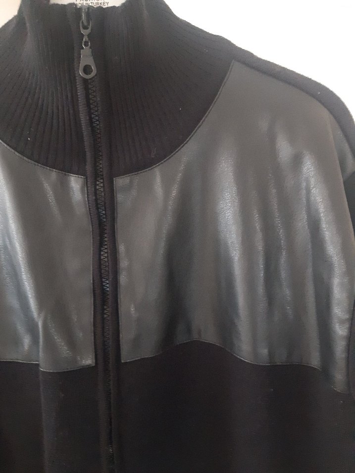 Siyah Deri Detaylı Erkek Midi Ceket - Görsel 2