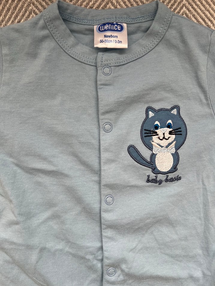 0-3 Ay Uzun Kollu Mavi Bebek Tulum Seti - Görsel 3