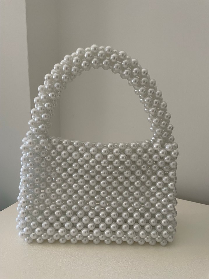 İnci Boncuk Detaylı Beyaz Kadın Çanta - Görsel 3
