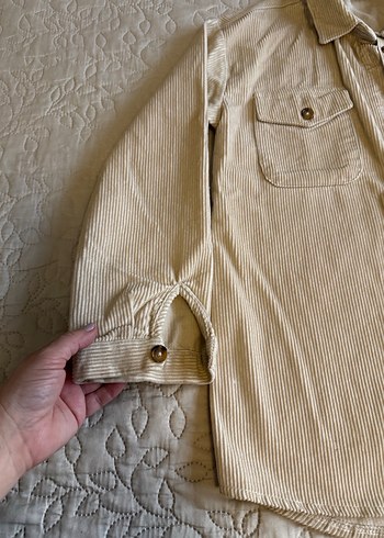 Bej Keten Düğmeli uzun kollu Gömlek - Görsel 5