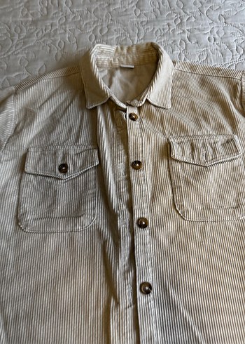 Bej Keten Düğmeli uzun kollu Gömlek - Görsel 3