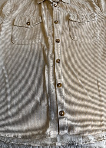 Bej Keten Düğmeli uzun kollu Gömlek - Görsel 2