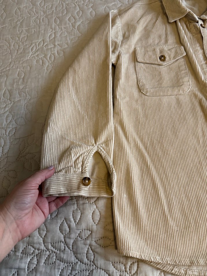 Bej Keten Düğmeli uzun kollu Gömlek - Görsel 5