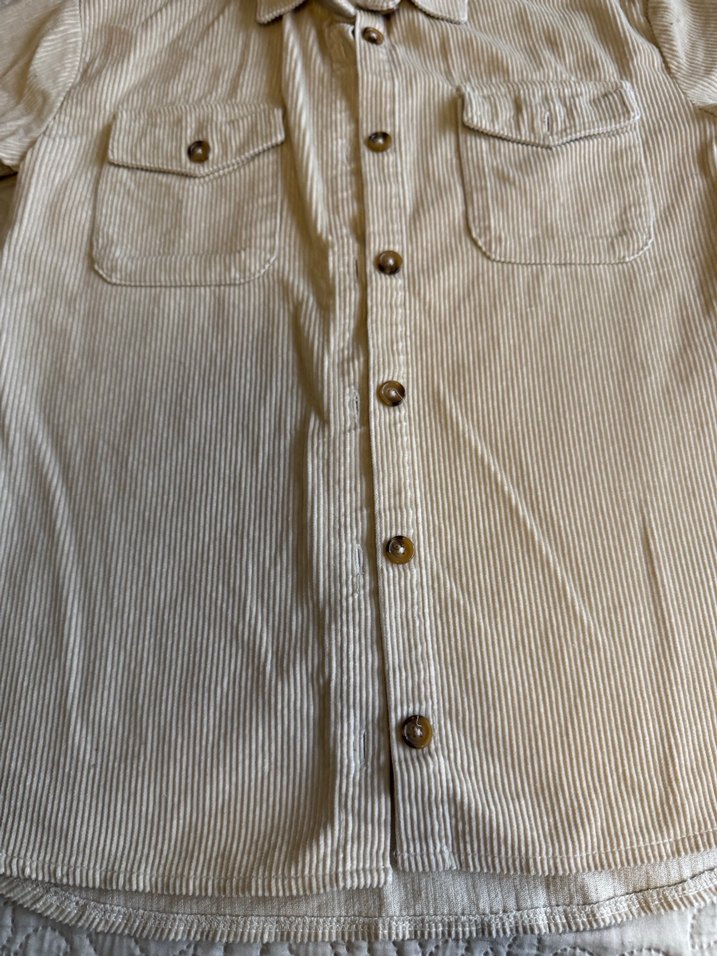 Bej Keten Düğmeli uzun kollu Gömlek - Görsel 2