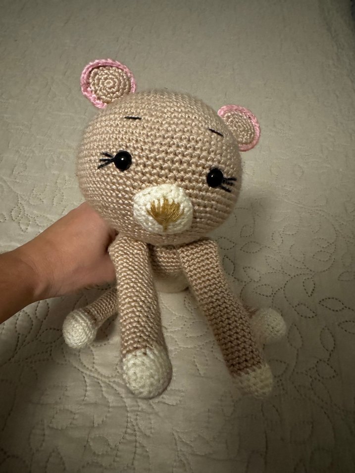 Bej Örgü Peluş Oyuncak Kedi - Görsel 3