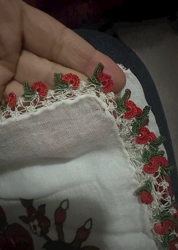 Dantel Detaylı Beyaz Vintage Kadın tülbent - Görsel 5