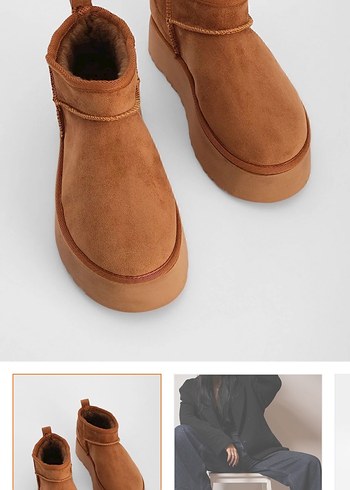 Kahverengi Denim Dolgu Topuklu Kadın Bot - Görsel 2