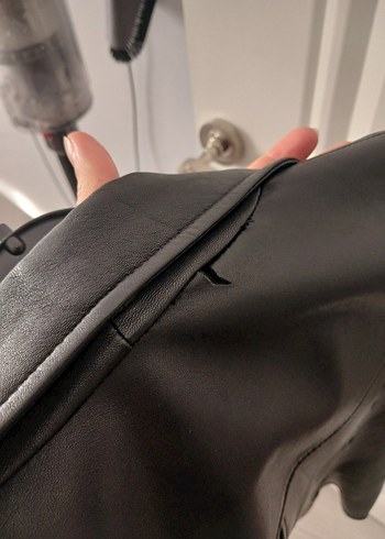 Siyah Deri Kadın Biker Ceket - Görsel 3